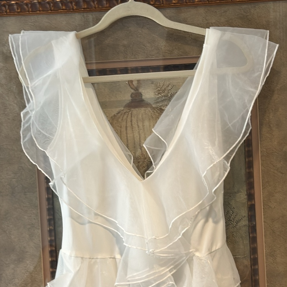 NWOT Top Chic White Bodysuit w/ Layers of Chiffon Ruffles